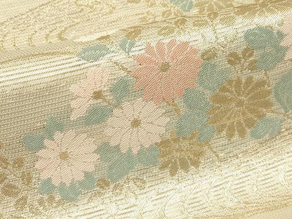 平和屋着物＊夏物 六通柄袋帯 流水菊楓文 金糸 正絹 逸品 CABH5768rv