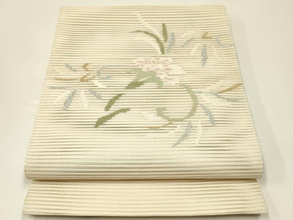 平和屋着物＊夏物　八寸名古屋帯　絽綴れ　草花文　金銀糸　正絹　逸品　CABH5778rv
