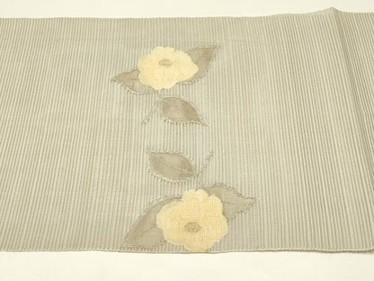 平和屋着物＊夏物　八寸名古屋帯　絽綴れ　草花文　金糸　正絹　逸品　CABH5779rv