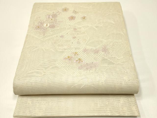 平和屋着物＊夏物　太鼓柄袋帯　総刺繍　中国三大刺繍　スワトウ刺繍　亀甲花文　金銀糸　正絹　逸品　CABH5783rv