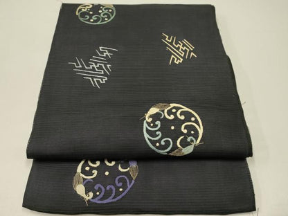 平和屋着物＊夏物　アンティーク　大正ロマン　丸帯　総手刺繍　吉祥丸文　金糸　正絹　逸品　CABH5785rv