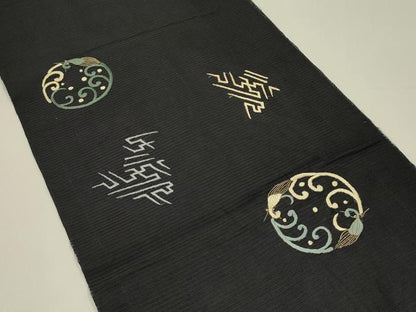 平和屋着物＊夏物　アンティーク　大正ロマン　丸帯　総手刺繍　吉祥丸文　金糸　正絹　逸品　CABH5785rv