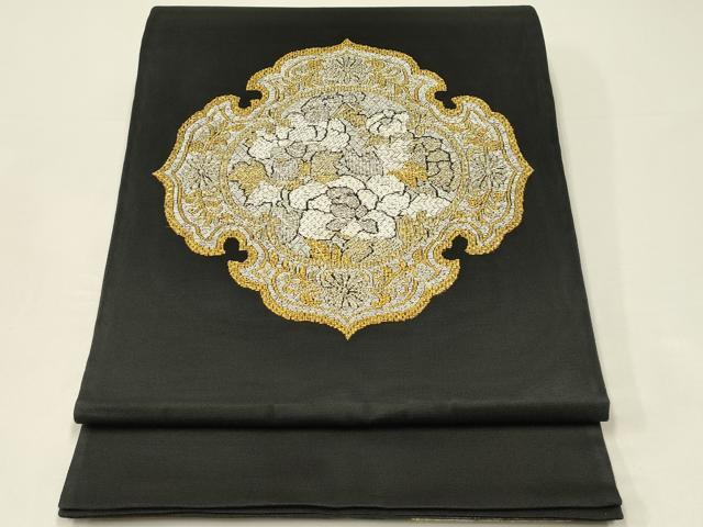 平和屋着物＊夏物　太鼓柄袋帯　正倉院花文　黒地　金銀糸　正絹　逸品　CABH5787rv