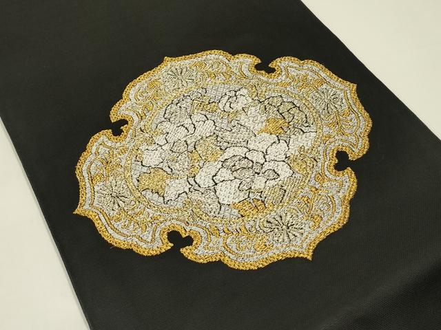 平和屋着物＊夏物　太鼓柄袋帯　正倉院花文　黒地　金銀糸　正絹　逸品　CABH5787rv