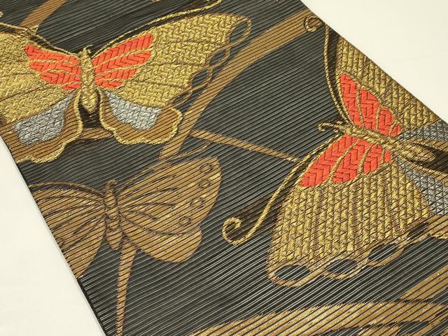 着物のリサイクル　絹暖簾　豪華で大胆な模様　染め　刺繍　金糸　銀糸　蝶　藤　流水 平和屋着物＊夏物 全通柄袋帯 唐織 舞蝶文 金銀糸 正絹