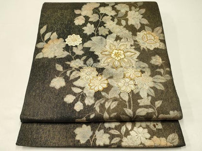 平和屋着物＊夏物　六通柄袋帯　刺繍　草花文　金銀彩　正絹　逸品　CABH5789rv