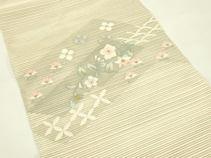 平和屋着物＊夏物　八寸名古屋帯　絽綴れ　草花文　金銀糸　正絹　逸品　CABH5798rv