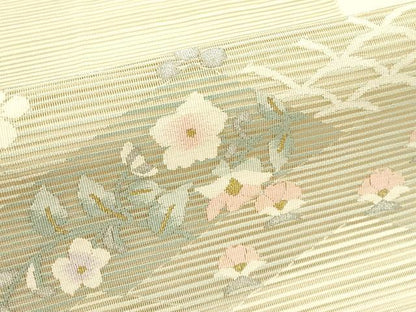 平和屋着物＊夏物　八寸名古屋帯　絽綴れ　草花文　金銀糸　正絹　逸品　CABH5798rv