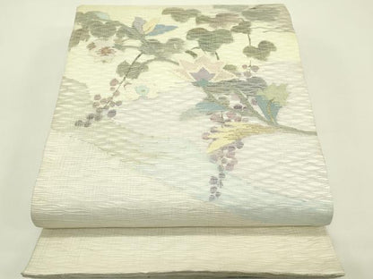平和屋着物＊夏物 太鼓柄袋帯 すくい織 葡萄蔦の葉草花文 金銀糸 正絹 逸品 CABH5802rv