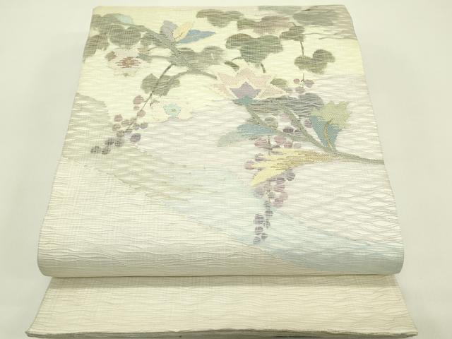 平和屋着物＊夏物 太鼓柄袋帯 すくい織 葡萄蔦の葉草花文 金銀糸 正絹 逸品 CABH5802rv