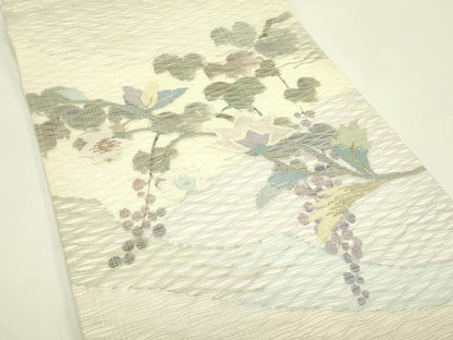 平和屋着物＊夏物 太鼓柄袋帯 すくい織 葡萄蔦の葉草花文 金銀糸 正絹 逸品 CABH5802rv