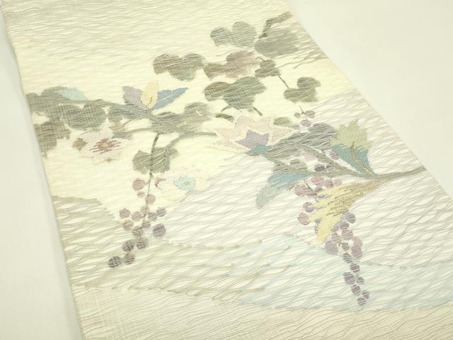 平和屋着物＊夏物 太鼓柄袋帯 すくい織 葡萄蔦の葉草花文 金銀糸 正絹 逸品 CABH5802rv