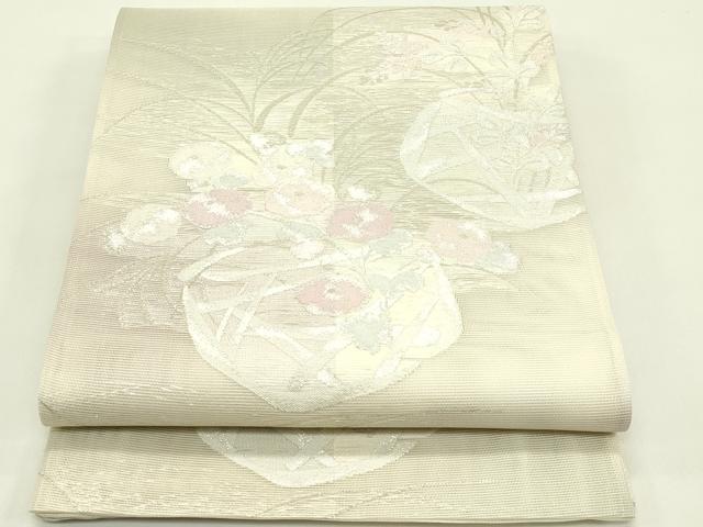 平和屋着物＊夏物　六通柄袋帯　花籠文　銀糸　正絹　逸品　CABH5803rv