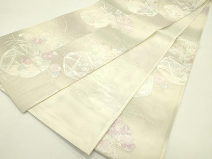 平和屋着物＊夏物　六通柄袋帯　花籠文　銀糸　正絹　逸品　CABH5803rv