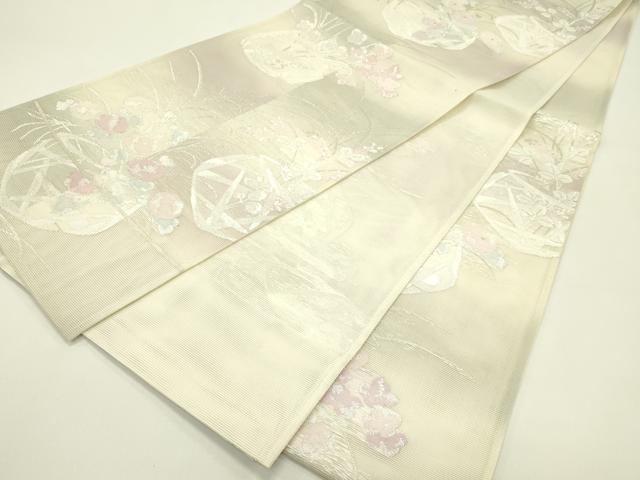 平和屋着物＊夏物　六通柄袋帯　花籠文　銀糸　正絹　逸品　CABH5803rv
