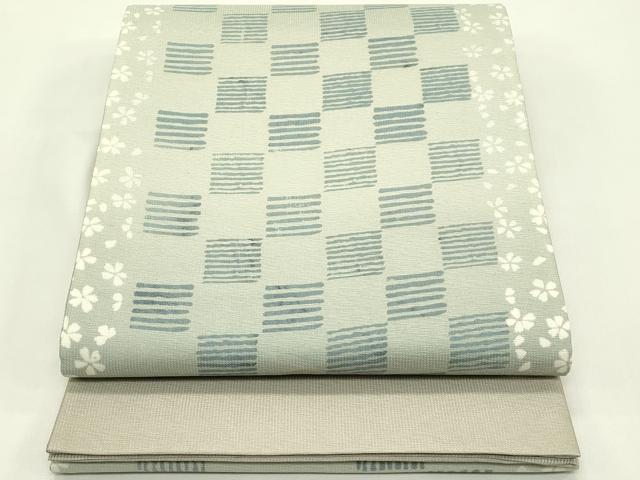 平和屋着物＊夏物 太鼓柄袋帯 市松花文 正絹 逸品 未使用 CABH5808rv