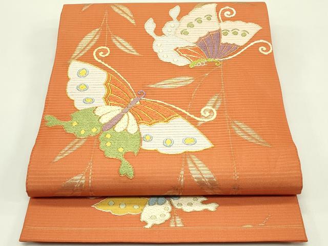 平和屋着物＊夏物 六通柄袋帯 唐織 舞蝶文 金糸 正絹 逸品 CABH5809rv