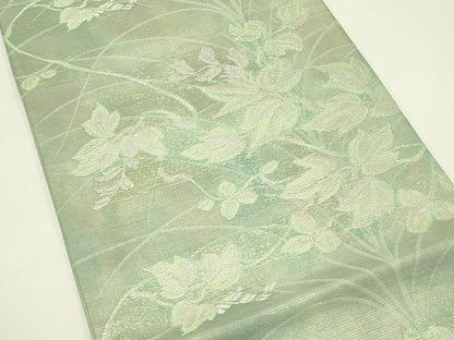 平和屋着物＊夏物　九寸開き名古屋帯　草花文　銀糸　正絹　逸品　CABH5812rv