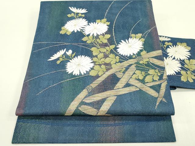平和屋着物＊夏物　九寸名古屋帯　籬菊文　金糸　正絹　逸品　CABH5814rv