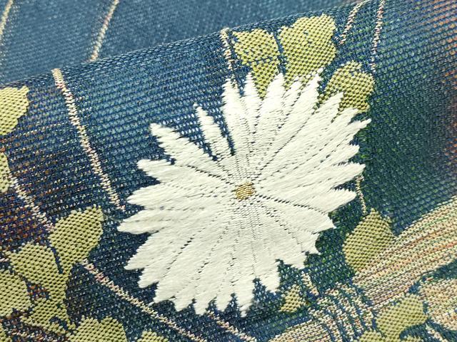 平和屋着物＊夏物　九寸名古屋帯　籬菊文　金糸　正絹　逸品　CABH5814rv