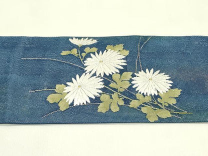 平和屋着物＊夏物　九寸名古屋帯　籬菊文　金糸　正絹　逸品　CABH5814rv