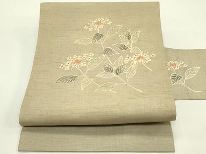平和屋着物＊夏物　九寸名古屋帯　型染め　紫陽花　麻　逸品　CABH5815rv
