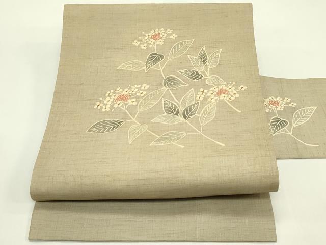 平和屋着物＊夏物　九寸名古屋帯　型染め　紫陽花　麻　逸品　CABH5815rv