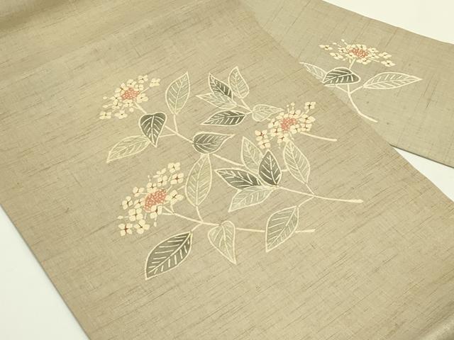 平和屋着物＊夏物　九寸名古屋帯　型染め　紫陽花　麻　逸品　CABH5815rv
