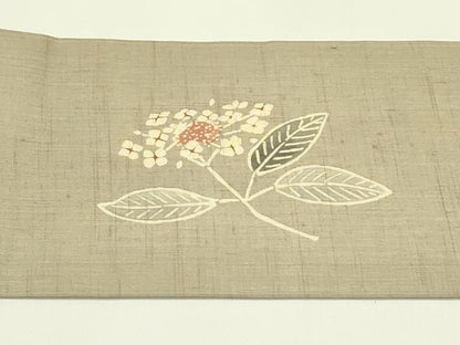 平和屋着物＊夏物　九寸名古屋帯　型染め　紫陽花　麻　逸品　CABH5815rv