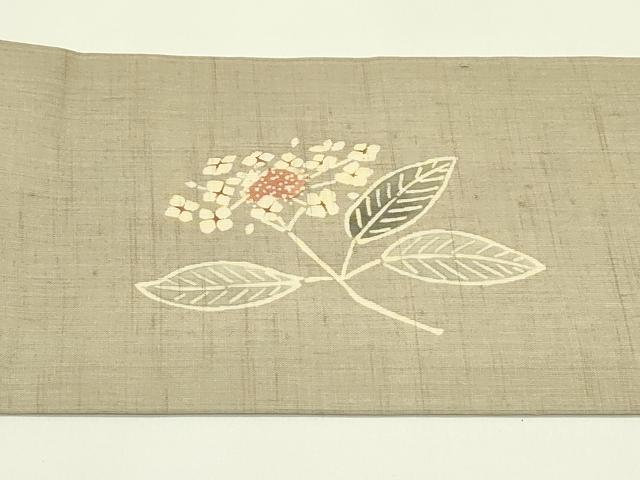 平和屋着物＊夏物　九寸名古屋帯　型染め　紫陽花　麻　逸品　CABH5815rv