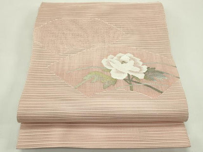 平和屋着物＊夏物　八寸名古屋帯　絽綴れ　地紙牡丹文　正絹　逸品　CABH5822rv