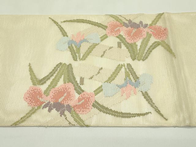 平和屋着物＊夏物 太鼓柄袋帯 杜若 正絹 逸品 未使用 CABH5829rv