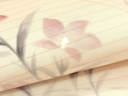 平和屋着物＊夏物　絽塩瀬　九寸名古屋帯　手描き　草花文　銀彩　正絹　逸品　未使用　CABH5833rv