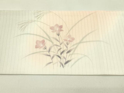 平和屋着物＊夏物　絽塩瀬　九寸名古屋帯　手描き　草花文　銀彩　正絹　逸品　未使用　CABH5833rv