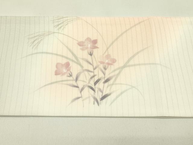 平和屋着物＊夏物　絽塩瀬　九寸名古屋帯　手描き　草花文　銀彩　正絹　逸品　未使用　CABH5833rv