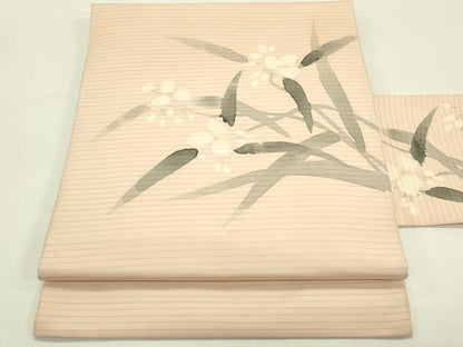 平和屋着物＊夏物　絽塩瀬　九寸名古屋帯　手描き　草花文　正絹　逸品　CABH5834rv