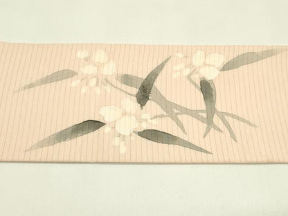 平和屋着物＊夏物　絽塩瀬　九寸名古屋帯　手描き　草花文　正絹　逸品　CABH5834rv