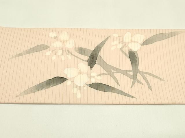 平和屋着物＊夏物　絽塩瀬　九寸名古屋帯　手描き　草花文　正絹　逸品　CABH5834rv