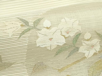 平和屋着物＊夏物　八寸名古屋帯　絽綴れ　枝花文　金銀糸　正絹　逸品　CABH5838rv
