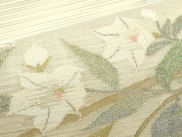 平和屋着物＊夏物　八寸名古屋帯　絽綴れ　枝花文　金銀糸　正絹　逸品　CABH5838rv