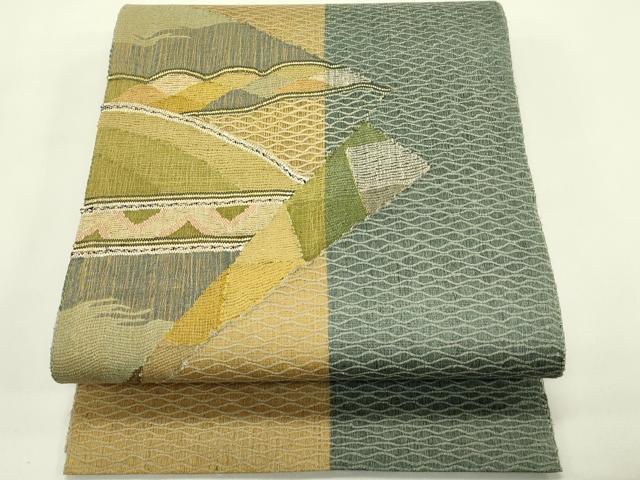平和屋着物＊夏物　八寸名古屋帯　すくい織　幾何学文様　金糸　正絹　逸品　未使用　CABH5840rv