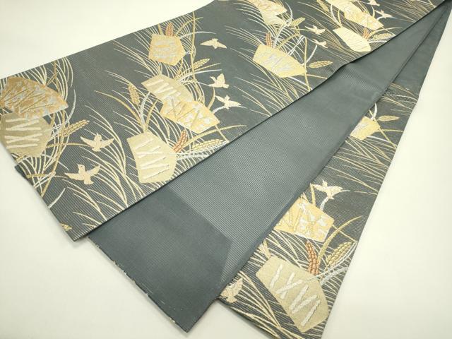平和屋着物＊夏物 六通柄袋帯 唐織 竜田川 雀 稲穂 金銀糸 正絹 逸品 CABH5842rv