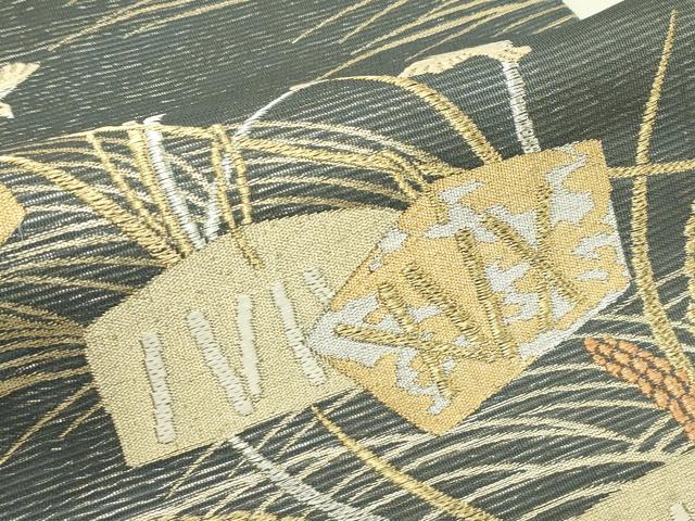 平和屋着物＊夏物 六通柄袋帯 唐織 竜田川 雀 稲穂 金銀糸 正絹 逸品 CABH5842rv