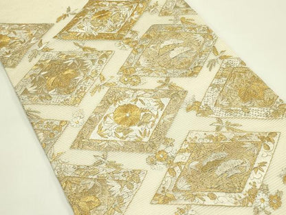 平和屋着物＊夏物　丸帯　総刺繍　絽刺し　区限刺繍　鳳凰菱花文　金銀糸　正絹　逸品　CABH5844rv