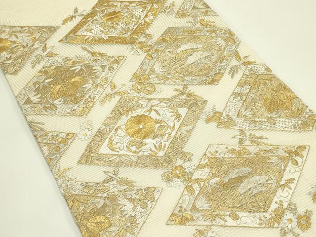 平和屋着物＊夏物　丸帯　総刺繍　絽刺し　区限刺繍　鳳凰菱花文　金銀糸　正絹　逸品　CABH5844rv
