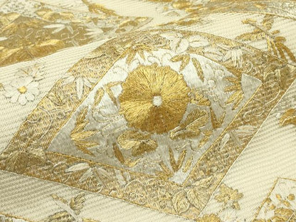 平和屋着物＊夏物　丸帯　総刺繍　絽刺し　区限刺繍　鳳凰菱花文　金銀糸　正絹　逸品　CABH5844rv