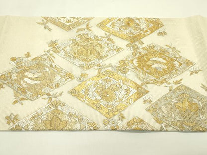 平和屋着物＊夏物　丸帯　総刺繍　絽刺し　区限刺繍　鳳凰菱花文　金銀糸　正絹　逸品　CABH5844rv