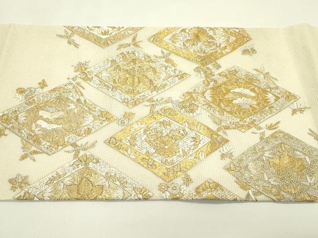 平和屋着物＊夏物　丸帯　総刺繍　絽刺し　区限刺繍　鳳凰菱花文　金銀糸　正絹　逸品　CABH5844rv