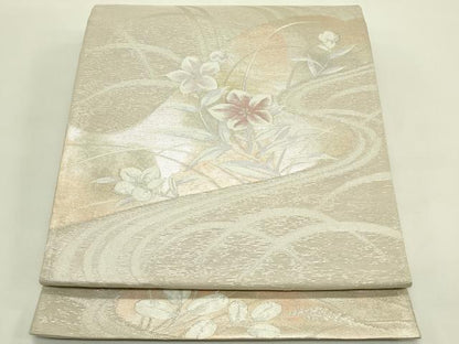 平和屋着物＊夏物 六通柄袋帯 流水草花文 銀糸 正絹 逸品 CABH5847rv
