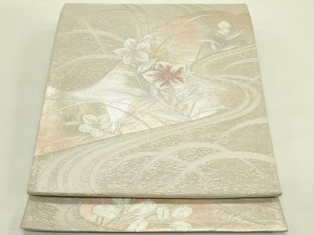 平和屋着物＊夏物 六通柄袋帯 流水草花文 銀糸 正絹 逸品 CABH5847rv